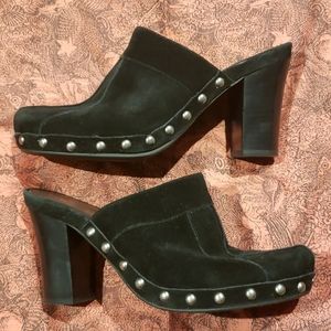 MeToo studded suede " carbon" clogs